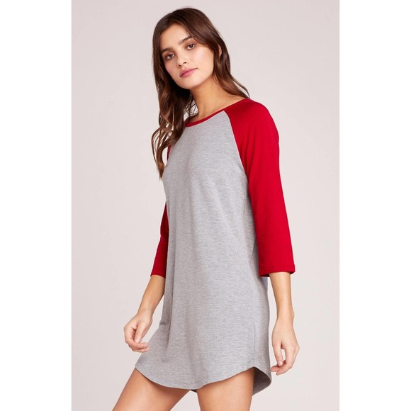 BB DAKOTA Raglan Shirt Dress Red & Gray Size Small - Picture 3 of 5